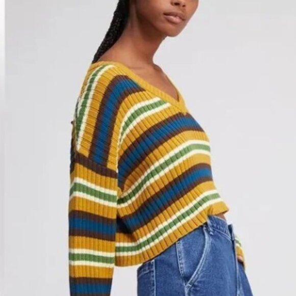 New NWT PacSun LA hearts stripe cropped sweater Medium - Picture 2 of 5